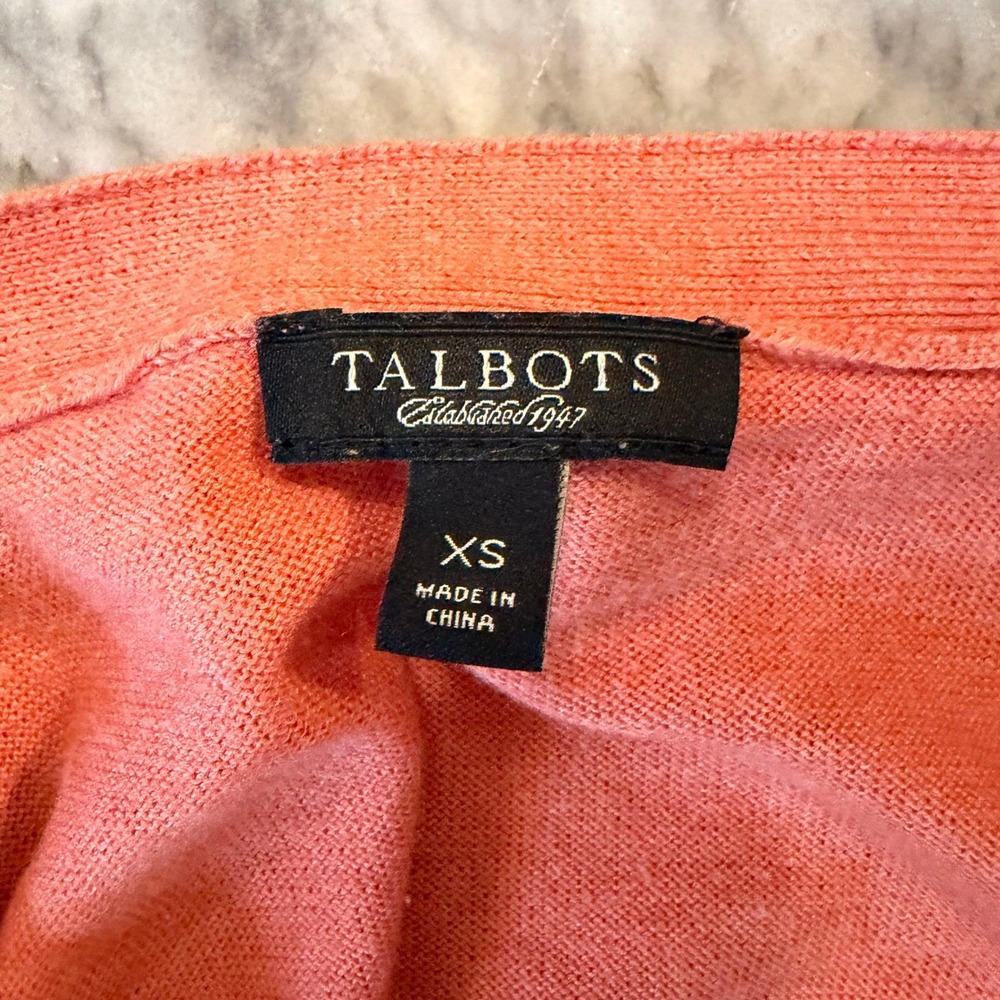 Talbots Womens XS Coral Pink Ruffle V-Neck Button Front Knit Cardigan Sweater - Picture 3 of 4